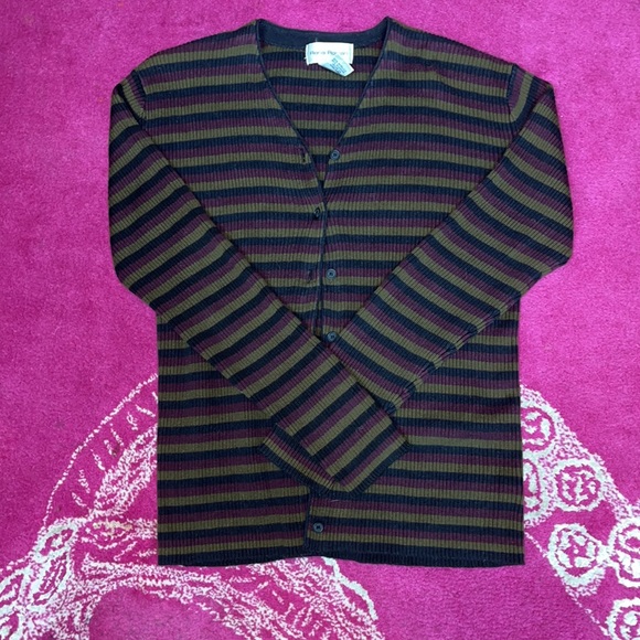 Vintage 90s Grunge Striped Button Down Cardigan Sweater - Picture 2 of 3